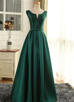 Picture of Simple Pretty Green Satin Long Party Dresses Prom Dresses, Green Evening Formal Dress